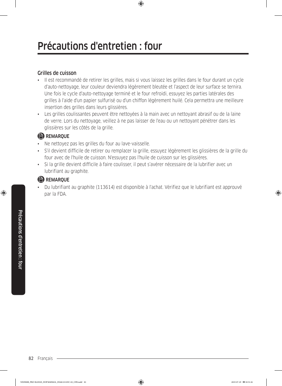 Précautions d'entretien : four | Dacor Contemporary 36 Inch Freestanding Professional Gas Smart Range Use and Care Manual User Manual | Page 298 / 324