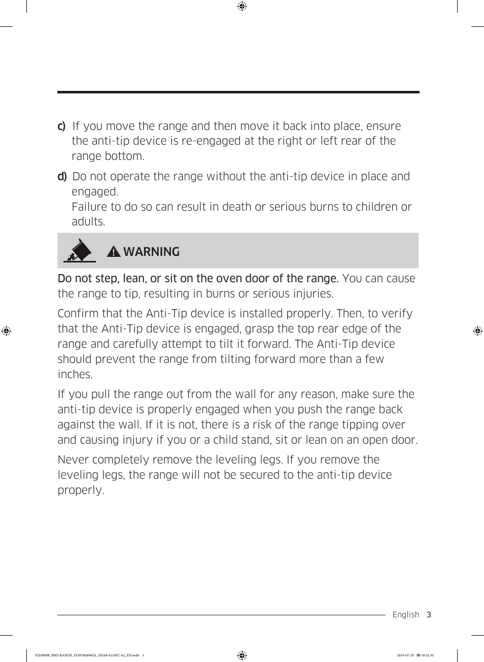 Warning | Dacor Contemporary 36 Inch Freestanding Professional Gas Smart Range Use and Care Manual User Manual | Page 3 / 324