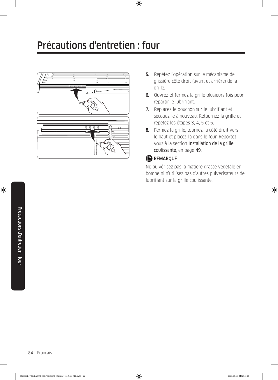 Précautions d'entretien : four | Dacor Contemporary 36 Inch Freestanding Professional Gas Smart Range Use and Care Manual User Manual | Page 300 / 324