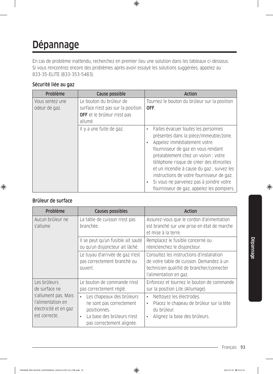 Dépannage, Tion | Dacor Contemporary 36 Inch Freestanding Professional Gas Smart Range Use and Care Manual User Manual | Page 309 / 324