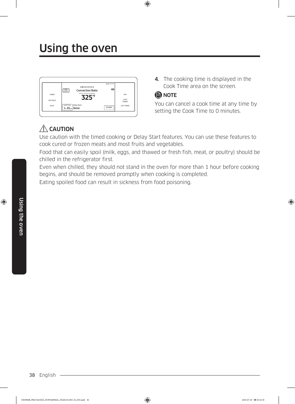 Using the oven, Caution, English 38 | Dacor Contemporary 36 Inch Freestanding Professional Gas Smart Range Use and Care Manual User Manual | Page 38 / 324