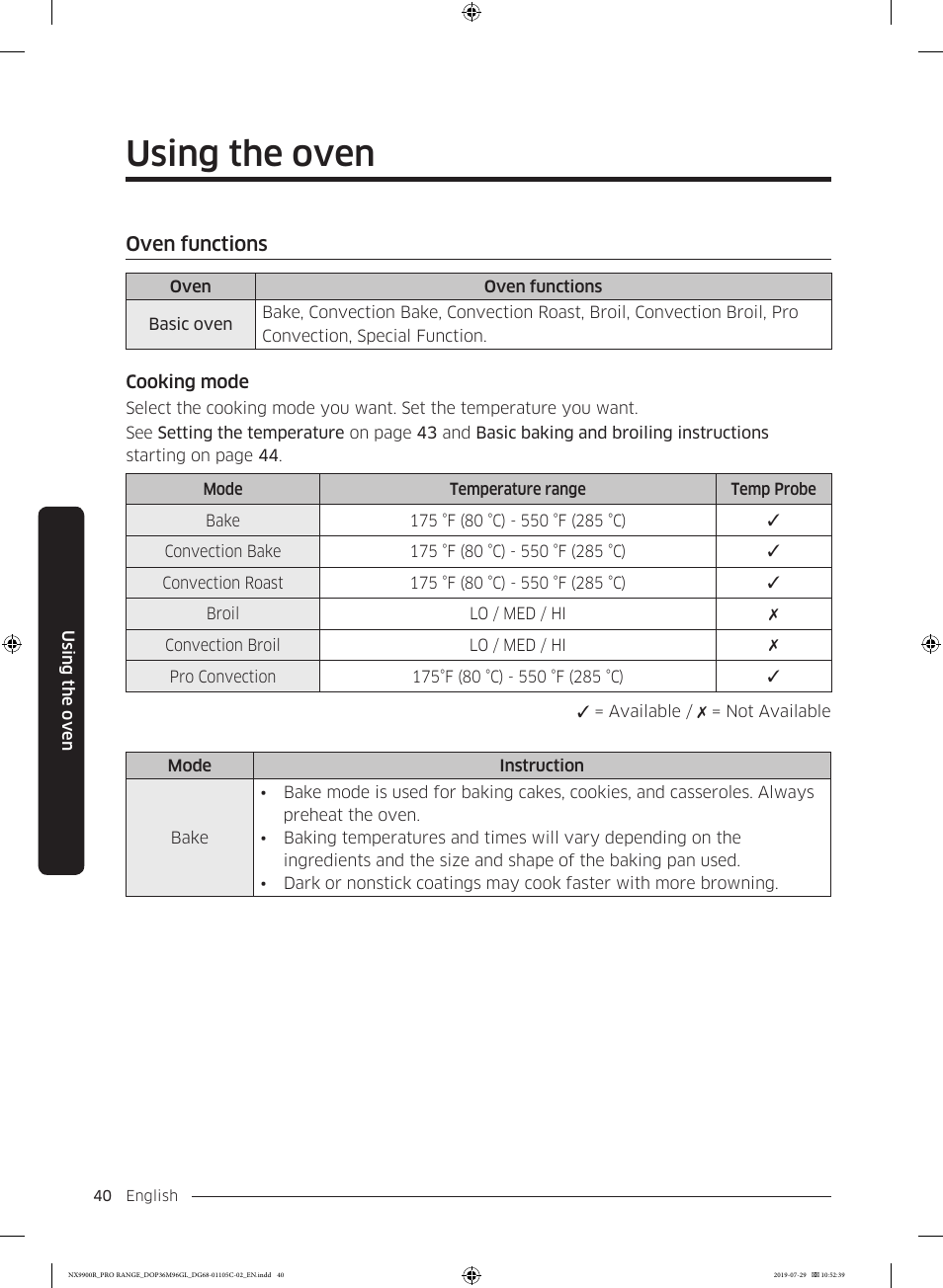 Oven functions, Using the oven | Dacor Contemporary 36 Inch Freestanding Professional Gas Smart Range Use and Care Manual User Manual | Page 40 / 324