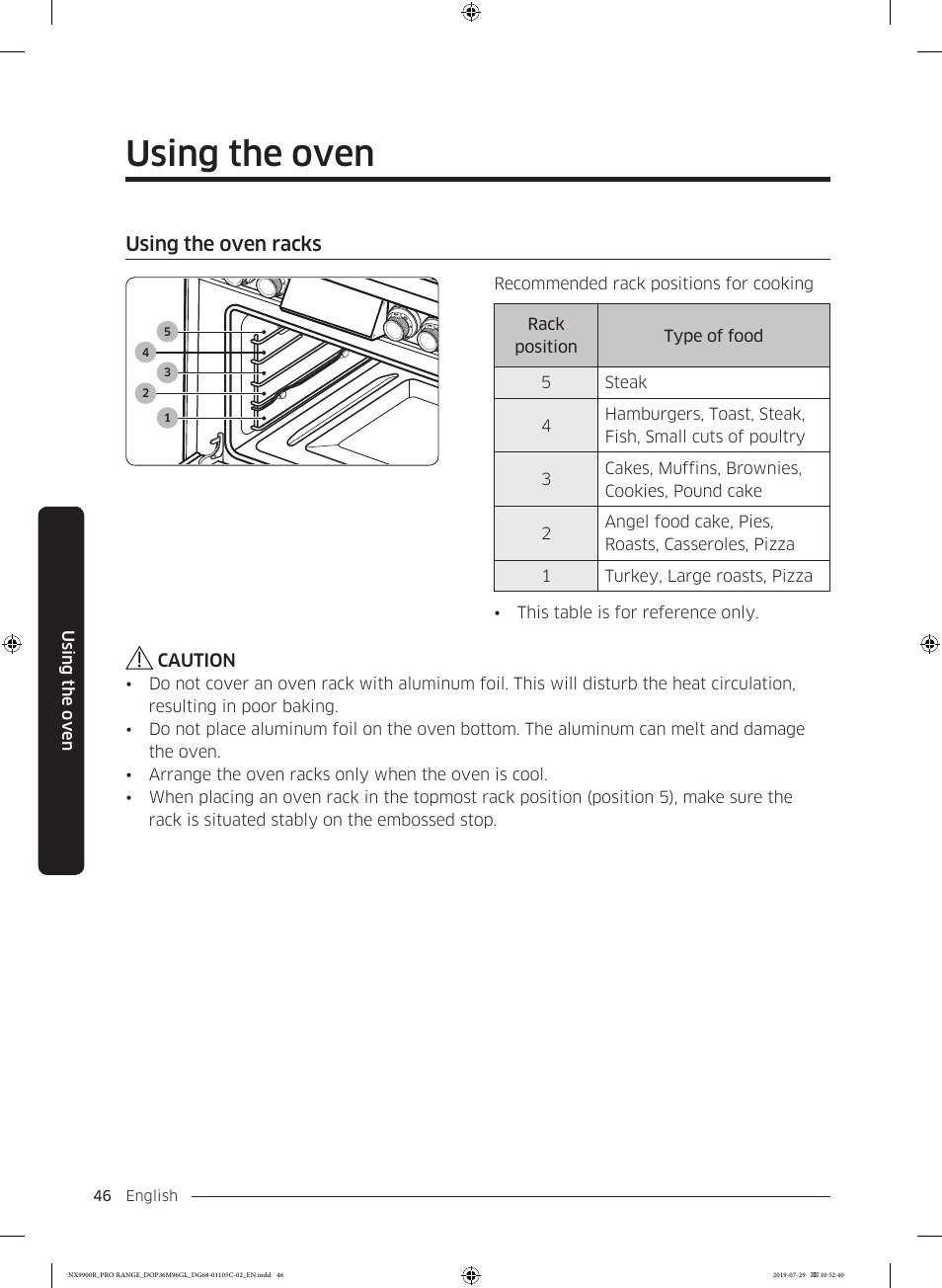 Using the oven racks, Using the oven | Dacor Contemporary 36 Inch Freestanding Professional Gas Smart Range Use and Care Manual User Manual | Page 46 / 324