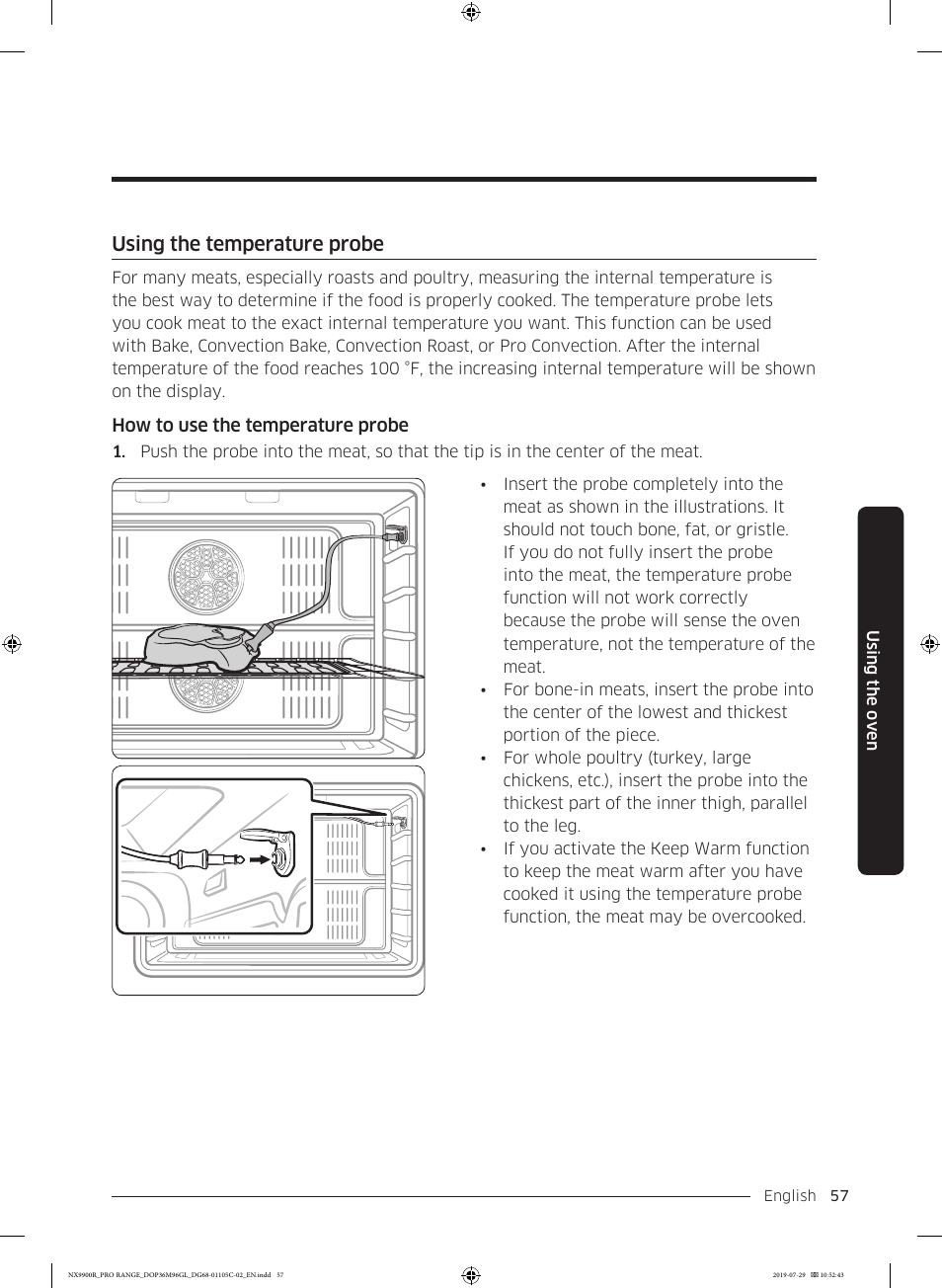 Using the temperature probe | Dacor Contemporary 36 Inch Freestanding Professional Gas Smart Range Use and Care Manual User Manual | Page 57 / 324