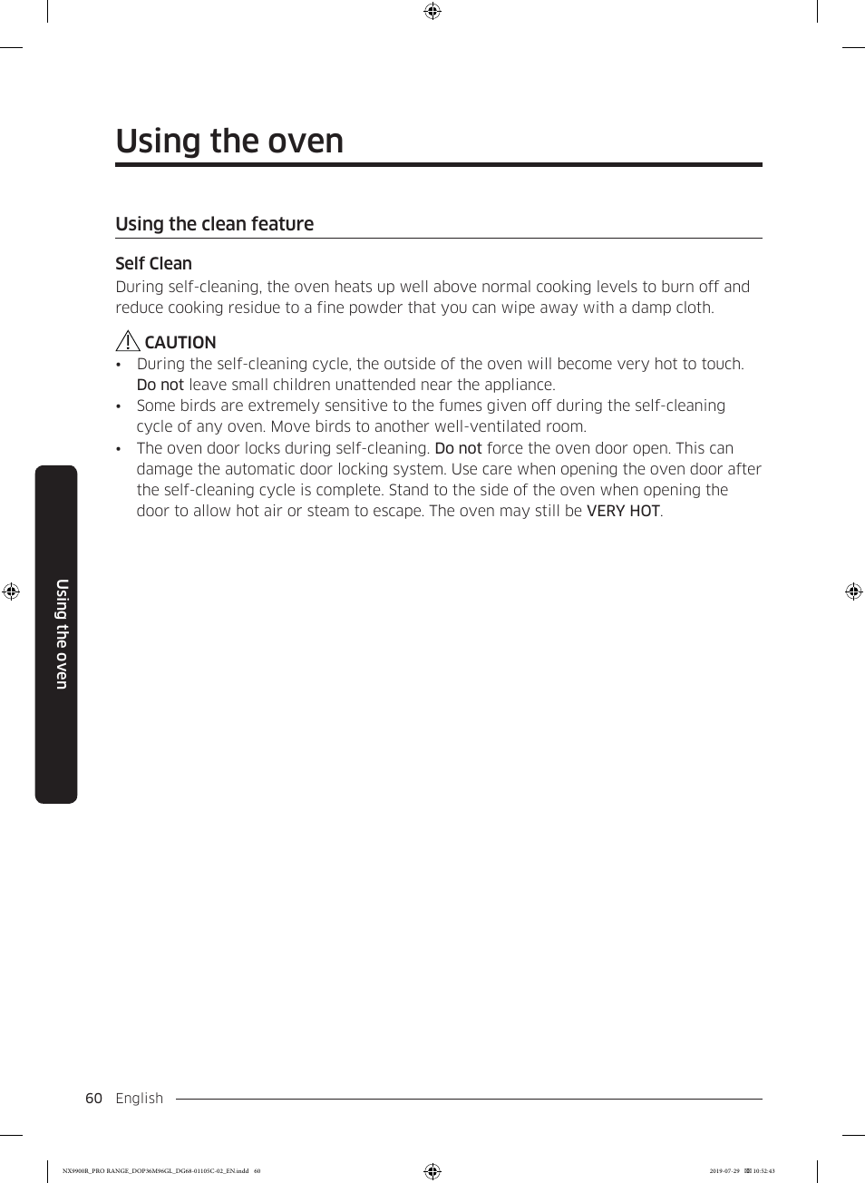 Using the clean feature, Using the oven | Dacor Contemporary 36 Inch Freestanding Professional Gas Smart Range Use and Care Manual User Manual | Page 60 / 324