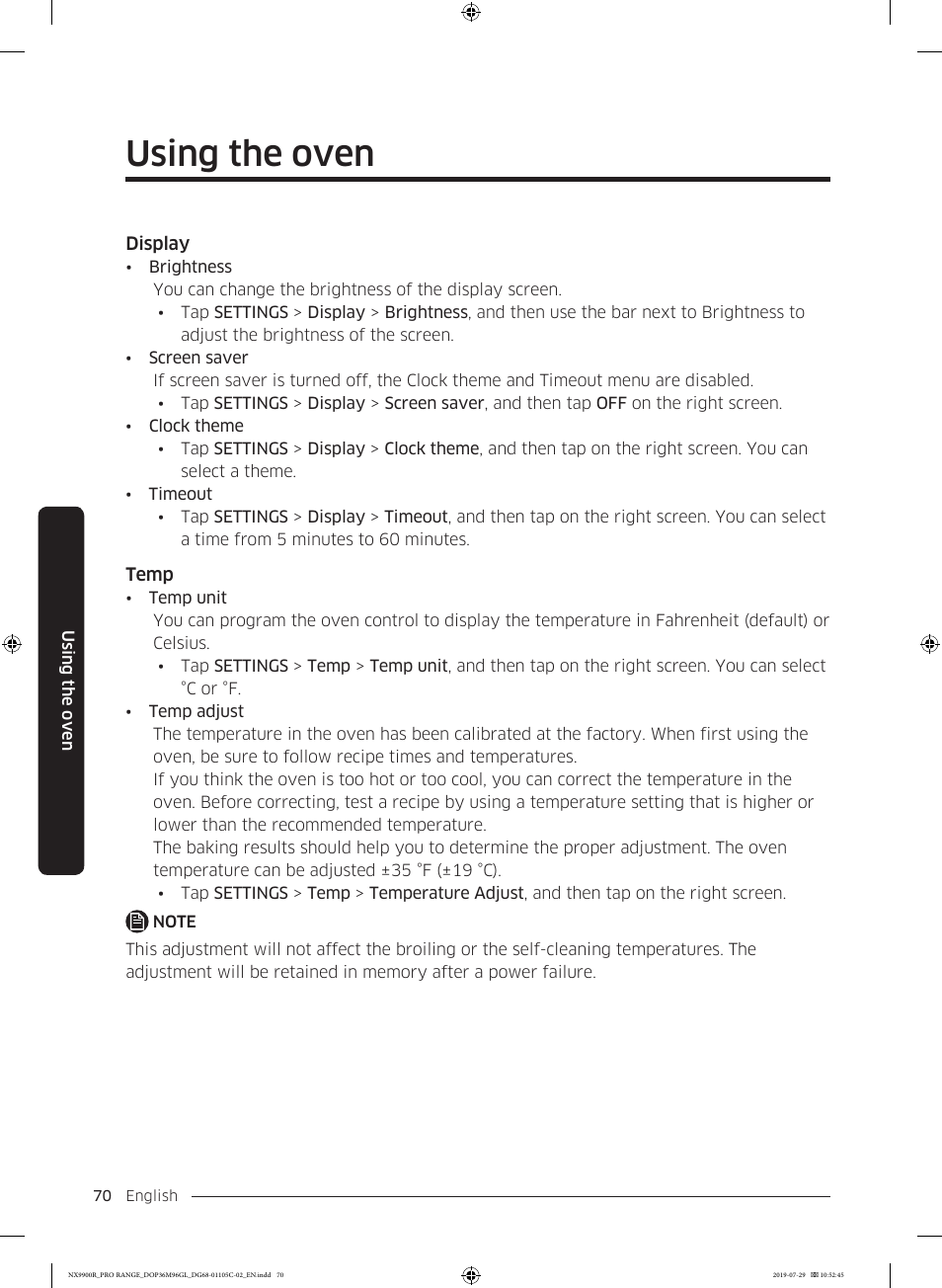 Using the oven | Dacor Contemporary 36 Inch Freestanding Professional Gas Smart Range Use and Care Manual User Manual | Page 70 / 324