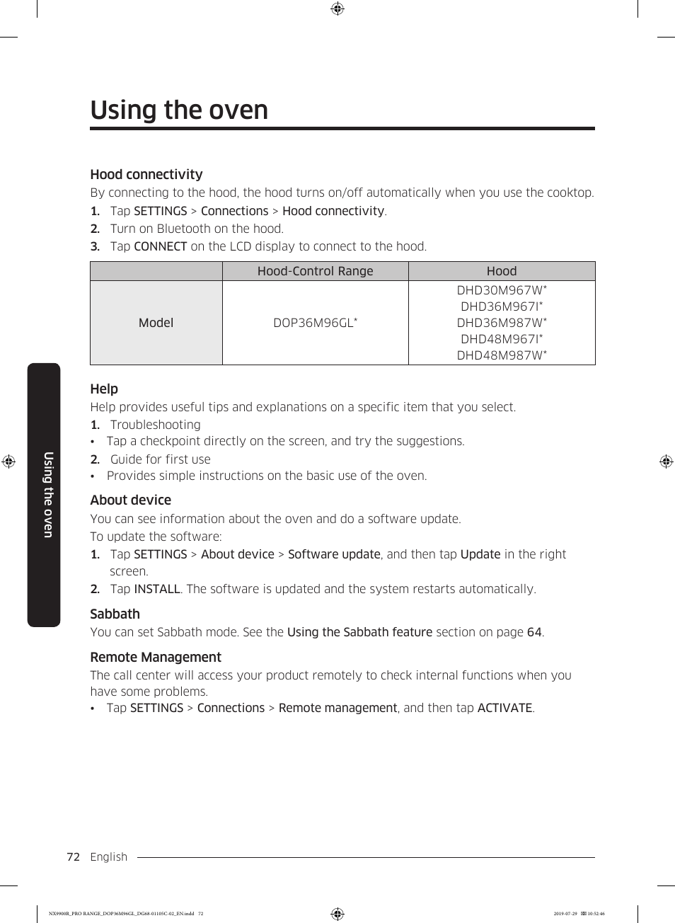 Using the oven | Dacor Contemporary 36 Inch Freestanding Professional Gas Smart Range Use and Care Manual User Manual | Page 72 / 324