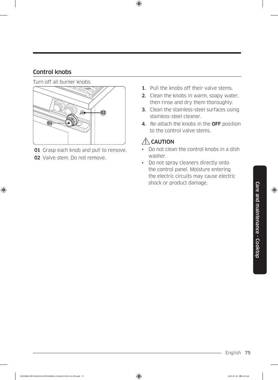 Control knobs | Dacor Contemporary 36 Inch Freestanding Professional Gas Smart Range Use and Care Manual User Manual | Page 75 / 324