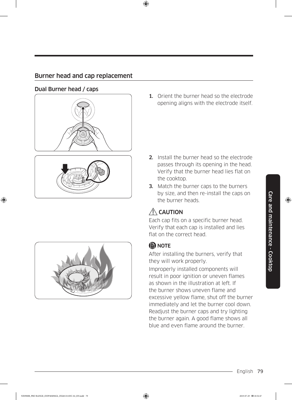 Burner head and cap replacement | Dacor Contemporary 36 Inch Freestanding Professional Gas Smart Range Use and Care Manual User Manual | Page 79 / 324