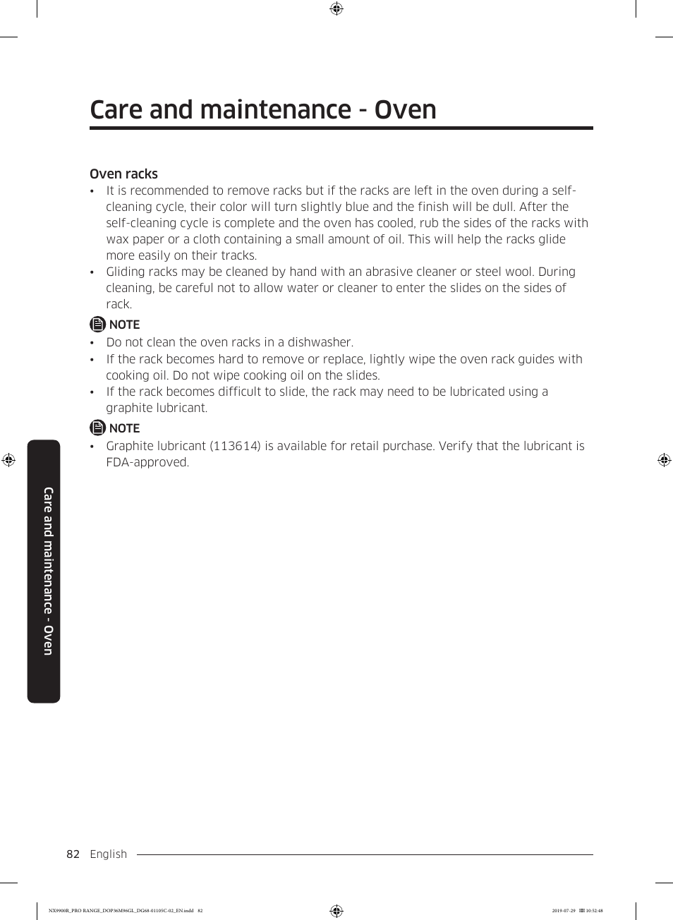 Care and maintenance - oven | Dacor Contemporary 36 Inch Freestanding Professional Gas Smart Range Use and Care Manual User Manual | Page 82 / 324