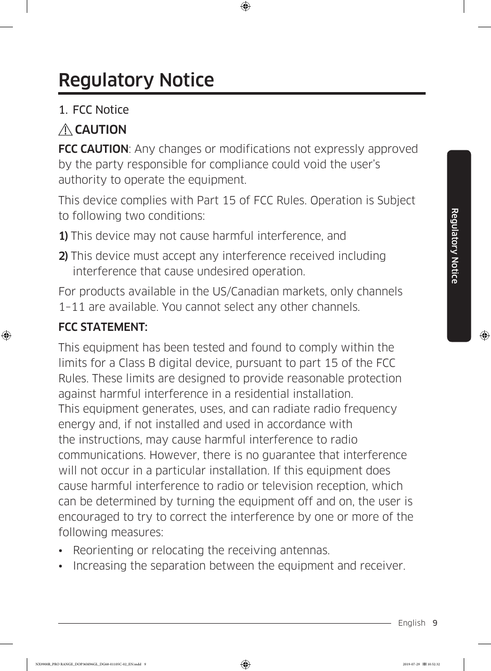 Regulatory notice, Caution | Dacor Contemporary 36 Inch Freestanding Professional Gas Smart Range Use and Care Manual User Manual | Page 9 / 324