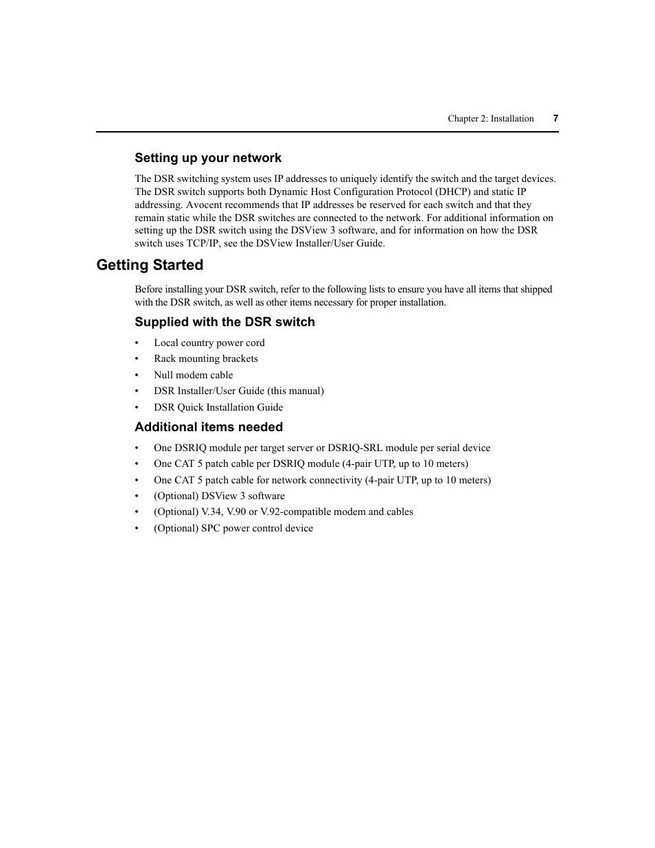 Getting started | Avocent DSR1020 User Manual | Page 15 / 96