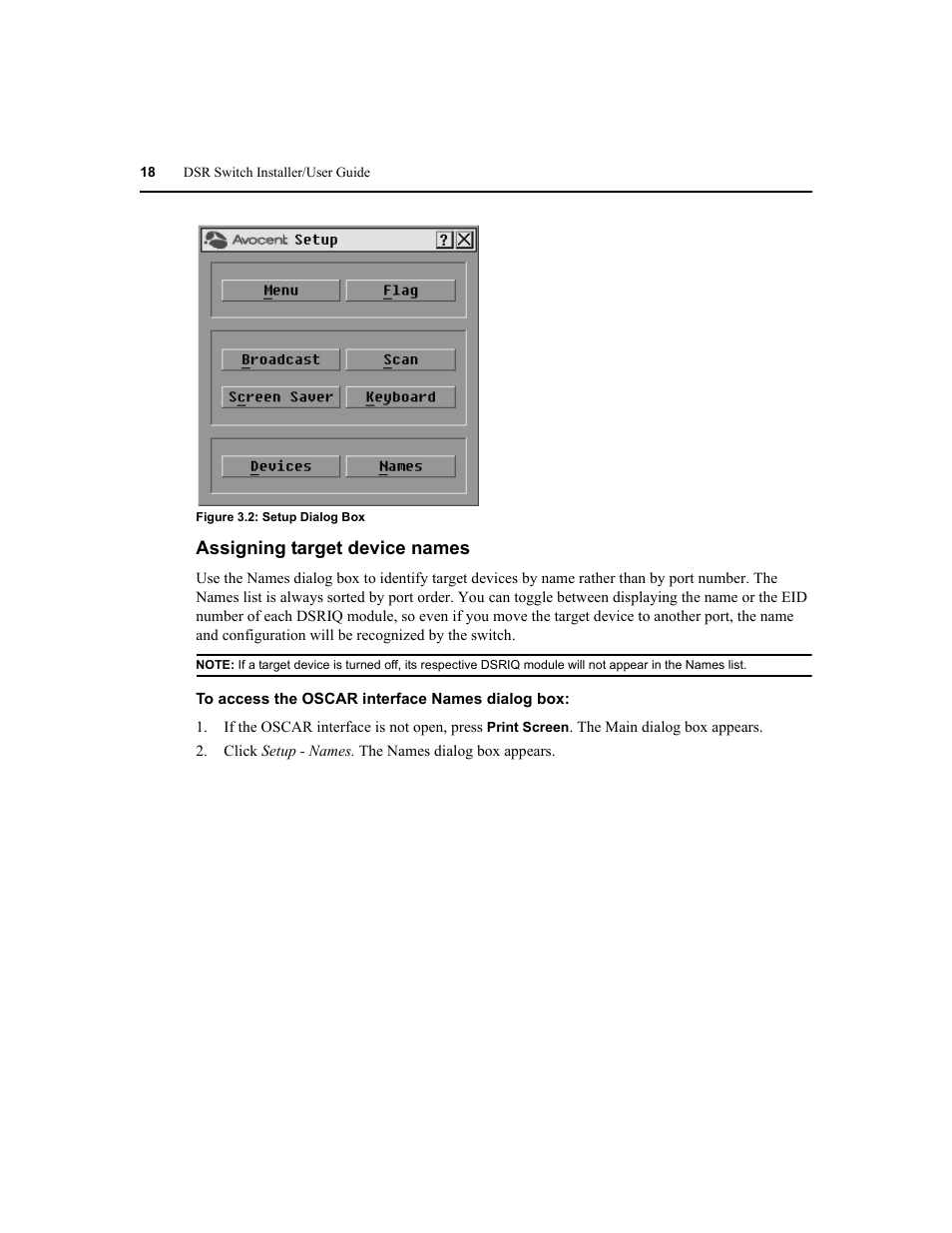 Assigning target device names | Avocent DSR1020 User Manual | Page 26 / 96