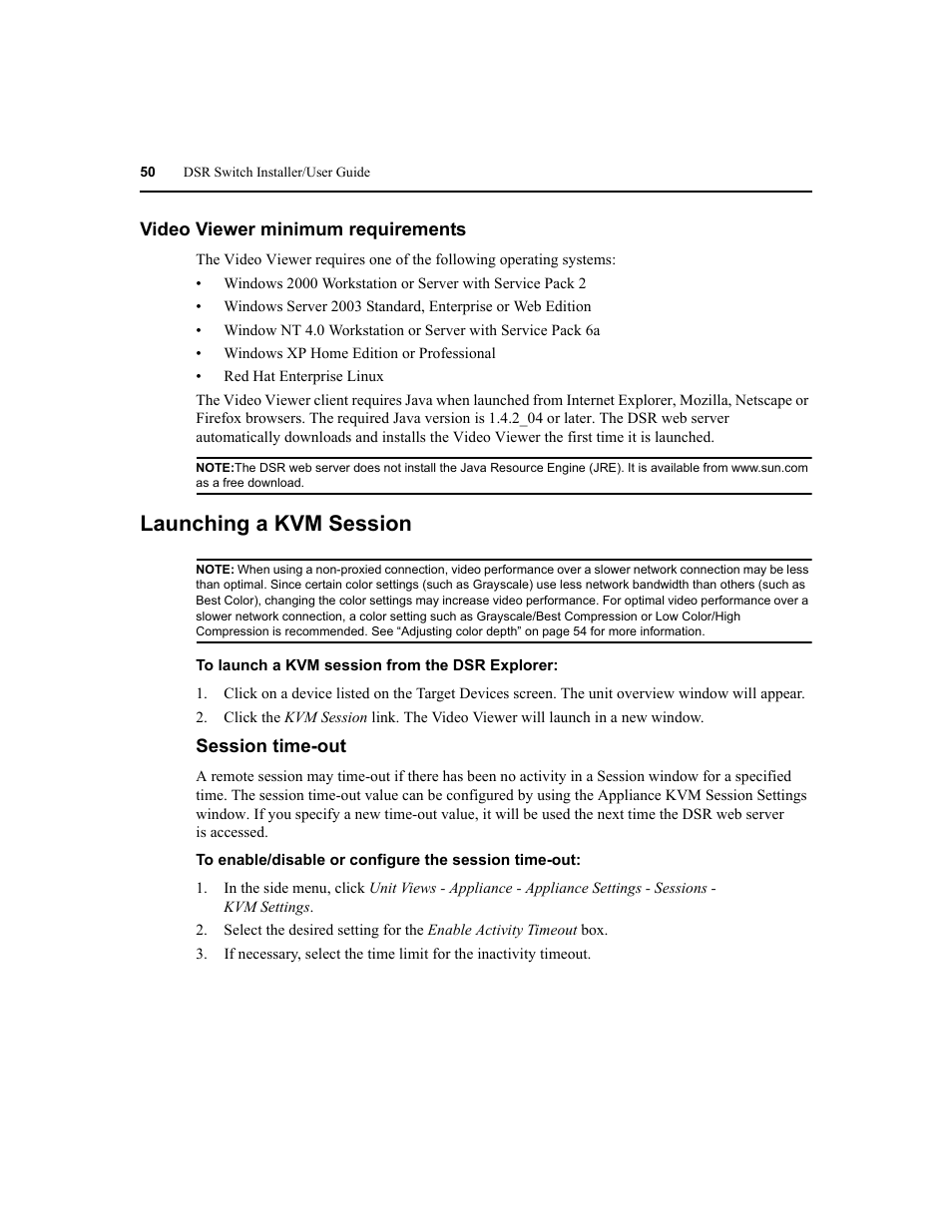 Launching a kvm session | Avocent DSR1020 User Manual | Page 58 / 96