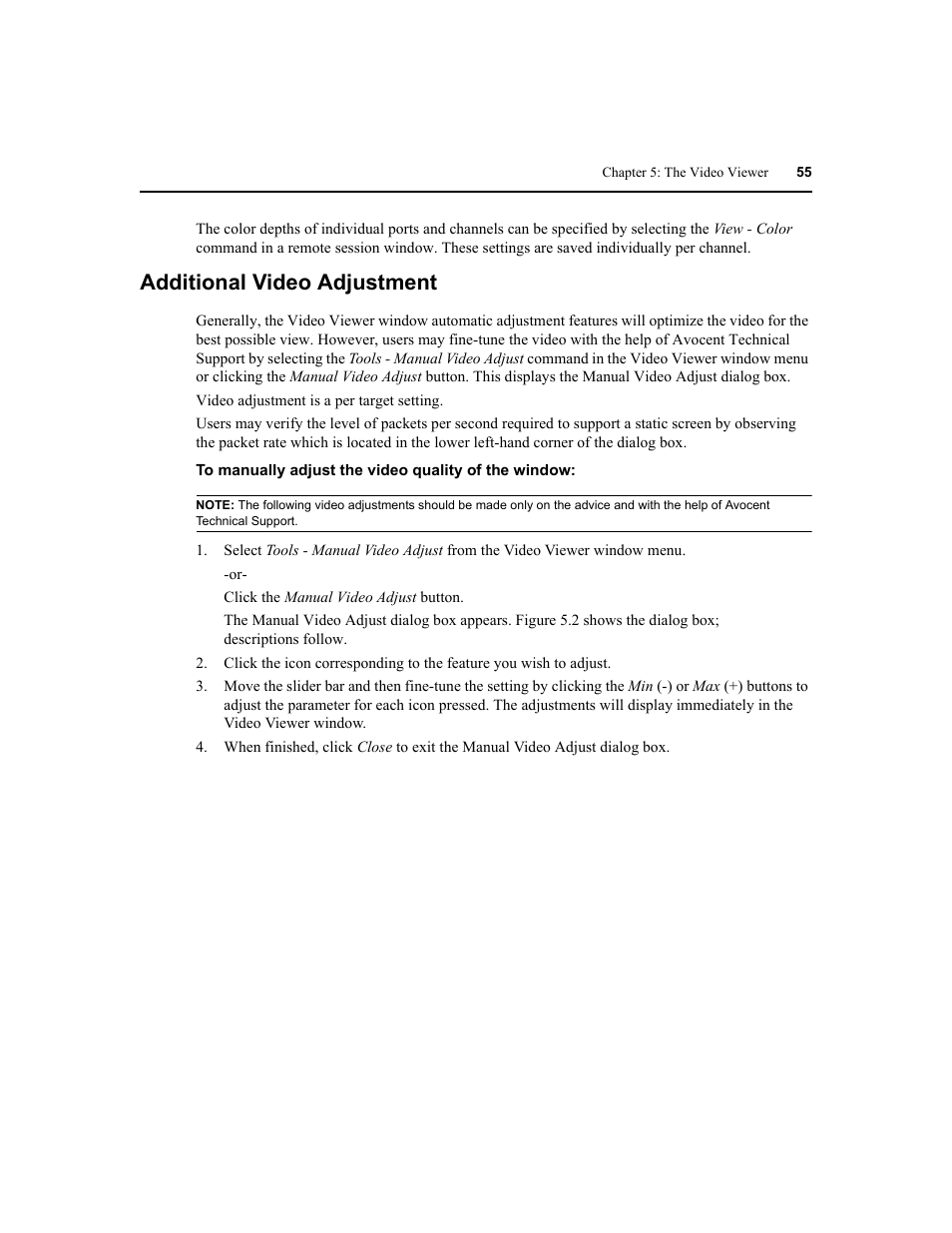 Additional video adjustment | Avocent DSR1020 User Manual | Page 63 / 96