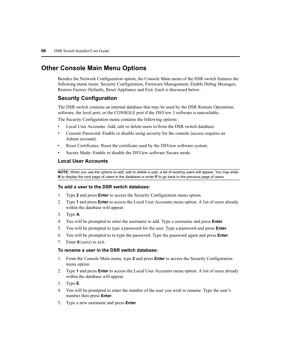 Other console main menu options | Avocent DSR1020 User Manual | Page 74 / 96