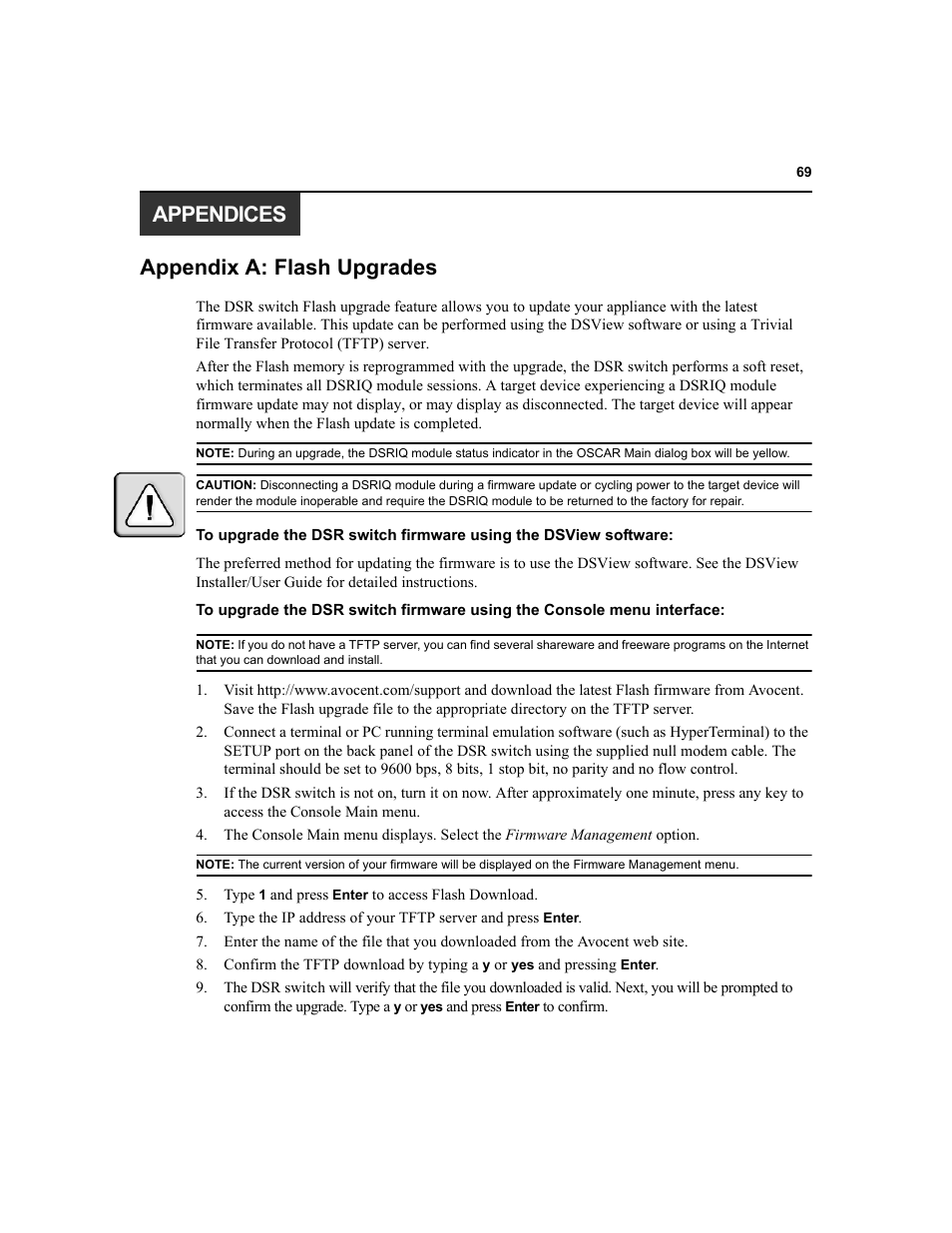 Appendices appendix a: flash upgrades | Avocent DSR1020 User Manual | Page 77 / 96