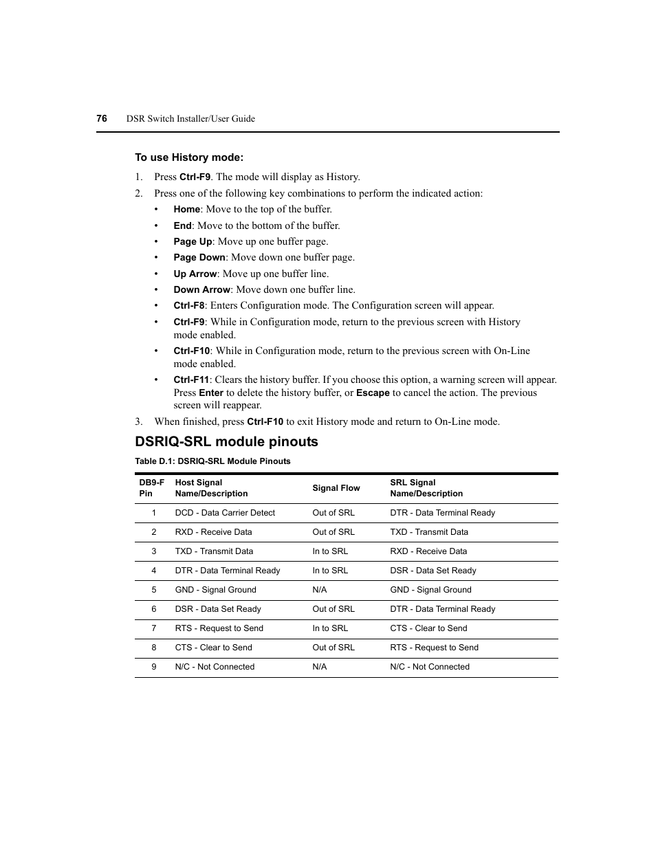 Dsriq-srl module pinouts | Avocent DSR1020 User Manual | Page 84 / 96
