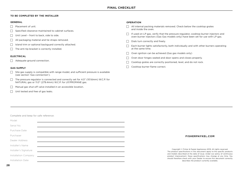 Fisher & Paykel Series 7 Classic Series 36 Inch Freestanding Gas Range Installation Guide User Manual | Page 28 / 56