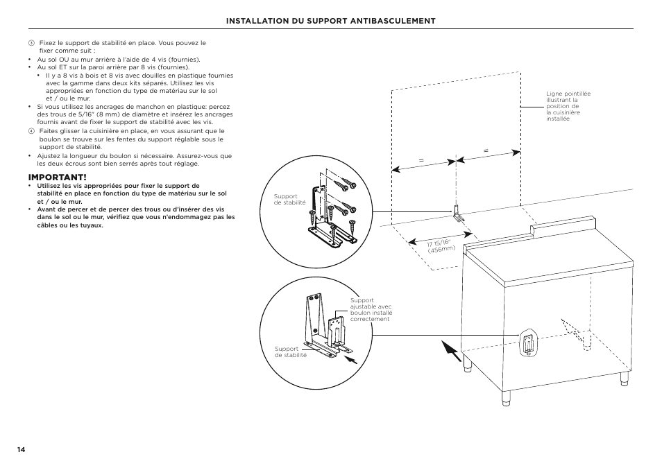 Important, Installation du support antibasculement | Fisher & Paykel Series 7 Classic Series 36 Inch Freestanding Gas Range Installation Guide User Manual | Page 42 / 56