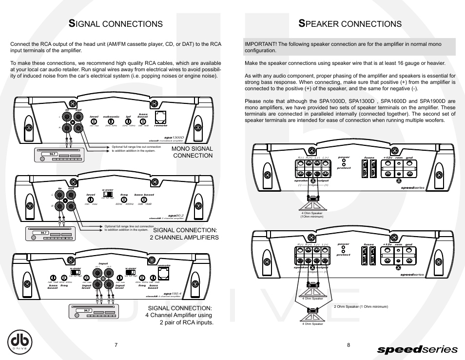 Db_e7-8, Ignal connections, Peaker connections | DB Drive Speed Series Amplifier SPA SPA90.2 User Manual | Page 5 / 16