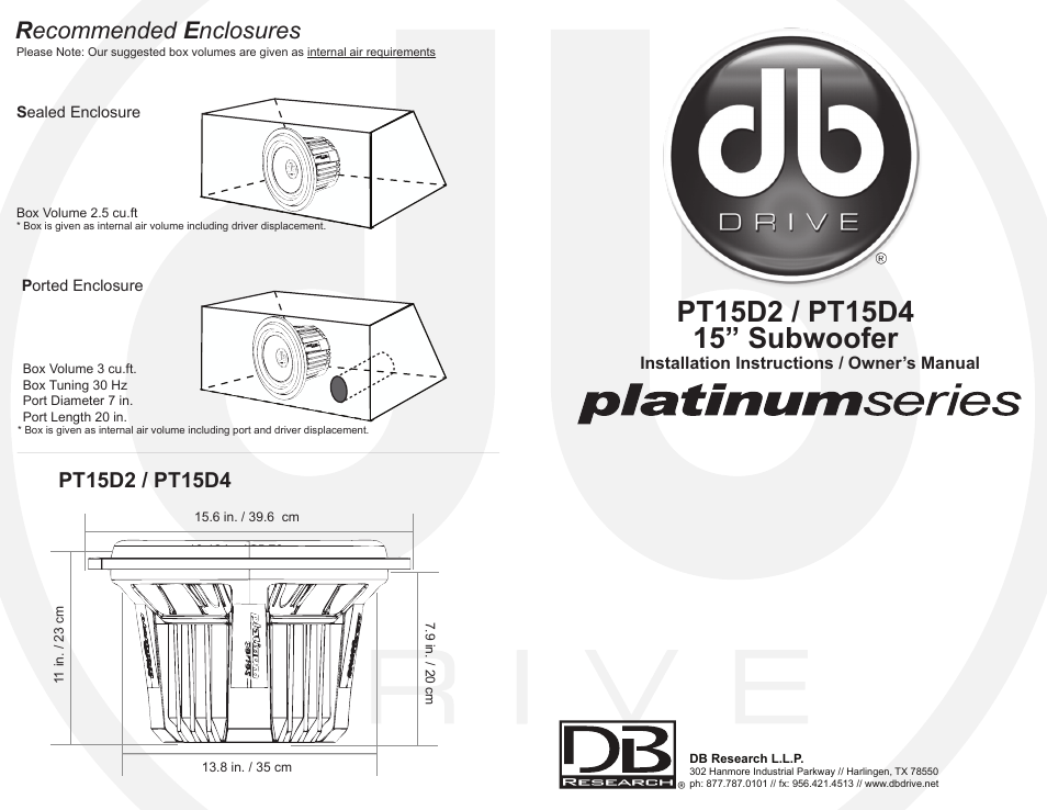 DB Drive PT15D2 User Manual | 2 pages
