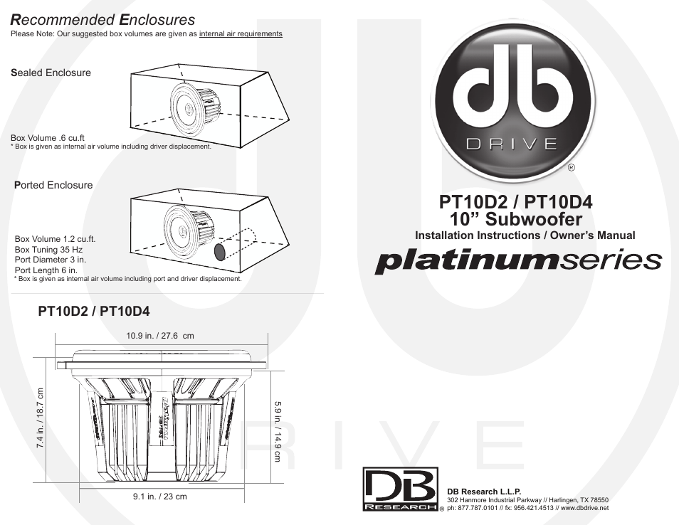 DB Drive Platinum Series Subwoofers PT10d2-d4 User Manual | 2 pages