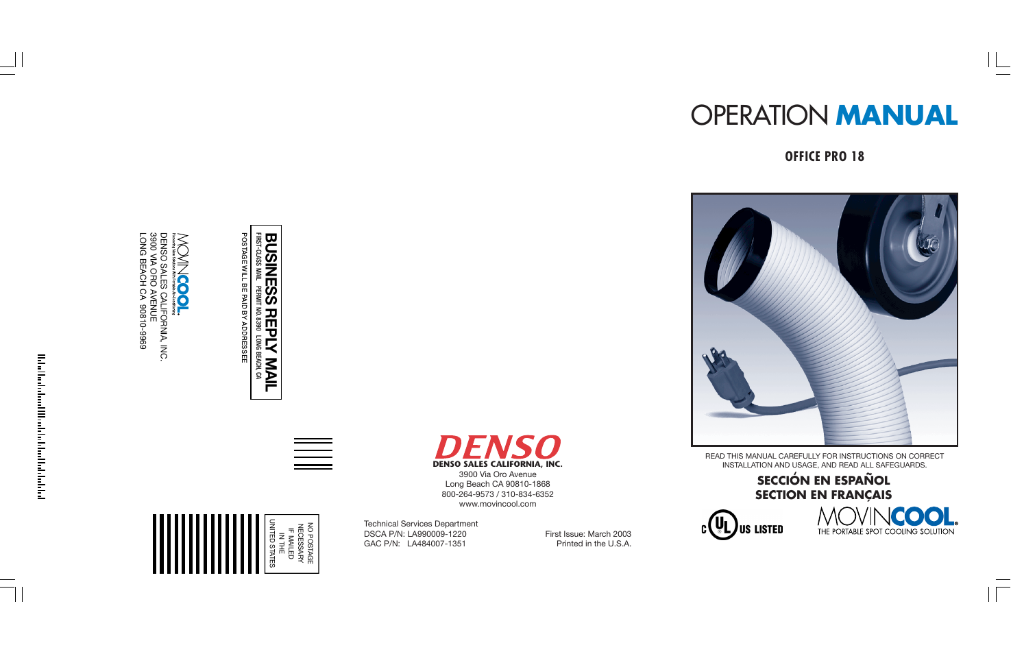 Operation manual, Business repl y mail, Office pro 18 | DENSO CORPORATION 18 User Manual | Page 28 / 28