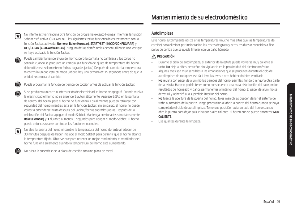 Mantenimiento de su electrodoméstico, Autolimpieza, Autolimpieza 49 | Samsung 30 Inch Freestanding Electric Smart Range Owner Manual User Manual | Page 119 / 210