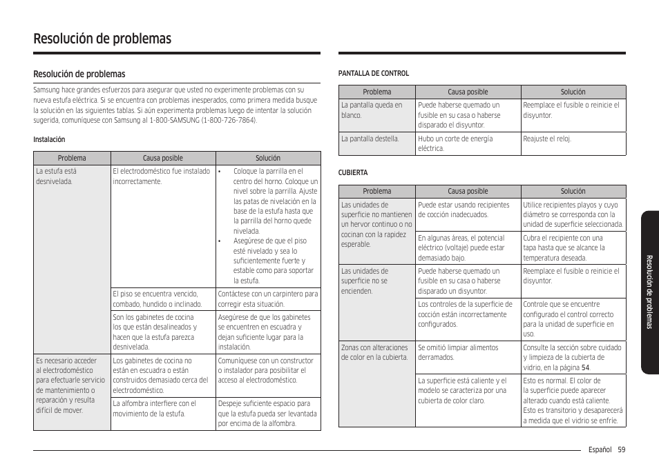 Resolución de problemas | Samsung 30 Inch Freestanding Electric Smart Range Owner Manual User Manual | Page 129 / 210