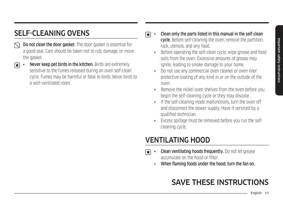 Save these instructions self-cleaning ovens, Ventilating hood | Samsung 30 Inch Freestanding Electric Smart Range Owner Manual User Manual | Page 13 / 210