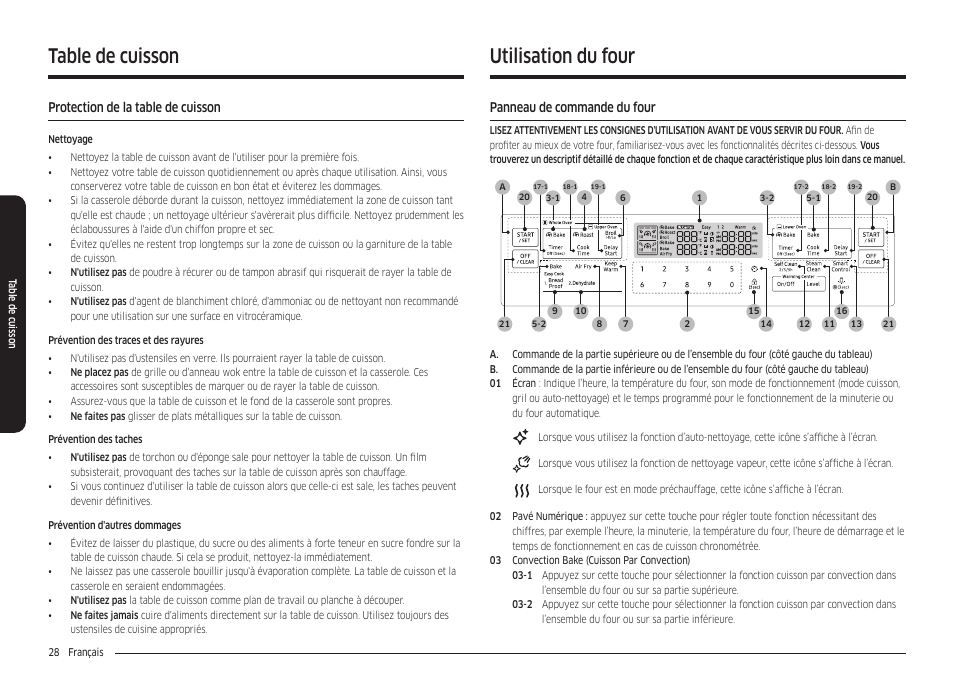 Protection de la table de cuisson, Utilisation du four, Panneau de commande du four | Pour plus, Table de cuisson | Samsung 30 Inch Freestanding Electric Smart Range Owner Manual User Manual | Page 168 / 210