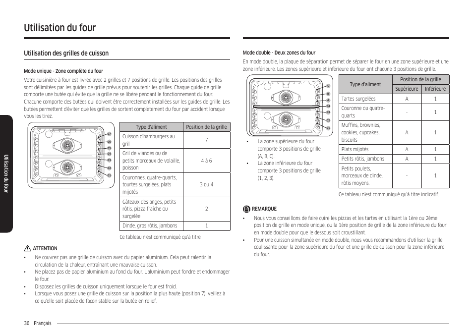 Utilisation des grilles de cuisson, Utilisation du four | Samsung 30 Inch Freestanding Electric Smart Range Owner Manual User Manual | Page 176 / 210