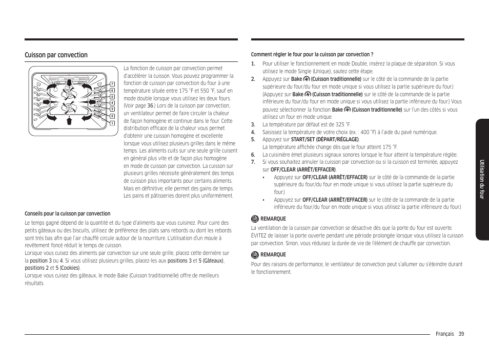 Cuisson par convection | Samsung 30 Inch Freestanding Electric Smart Range Owner Manual User Manual | Page 179 / 210