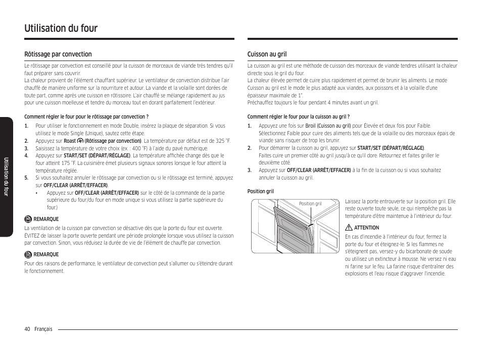 Rôtissage par convection, Cuisson au gril, Utilisation du four | Samsung 30 Inch Freestanding Electric Smart Range Owner Manual User Manual | Page 180 / 210