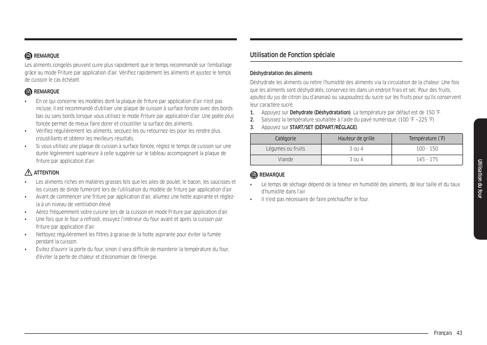 Utilisation de fonction spéciale | Samsung 30 Inch Freestanding Electric Smart Range Owner Manual User Manual | Page 183 / 210