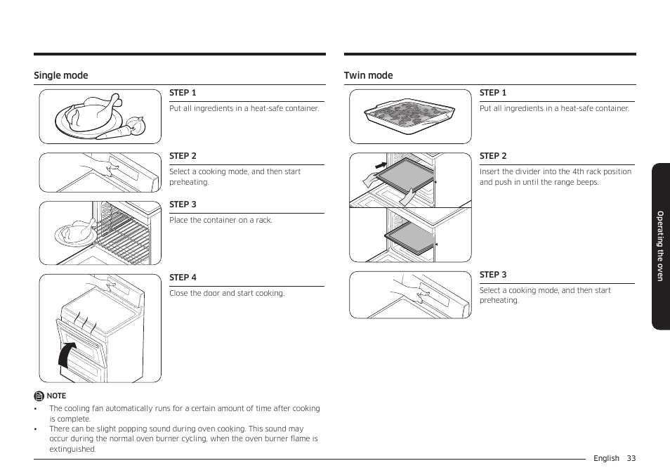 Single mode, Twin mode | Samsung 30 Inch Freestanding Electric Smart Range Owner Manual User Manual | Page 33 / 210