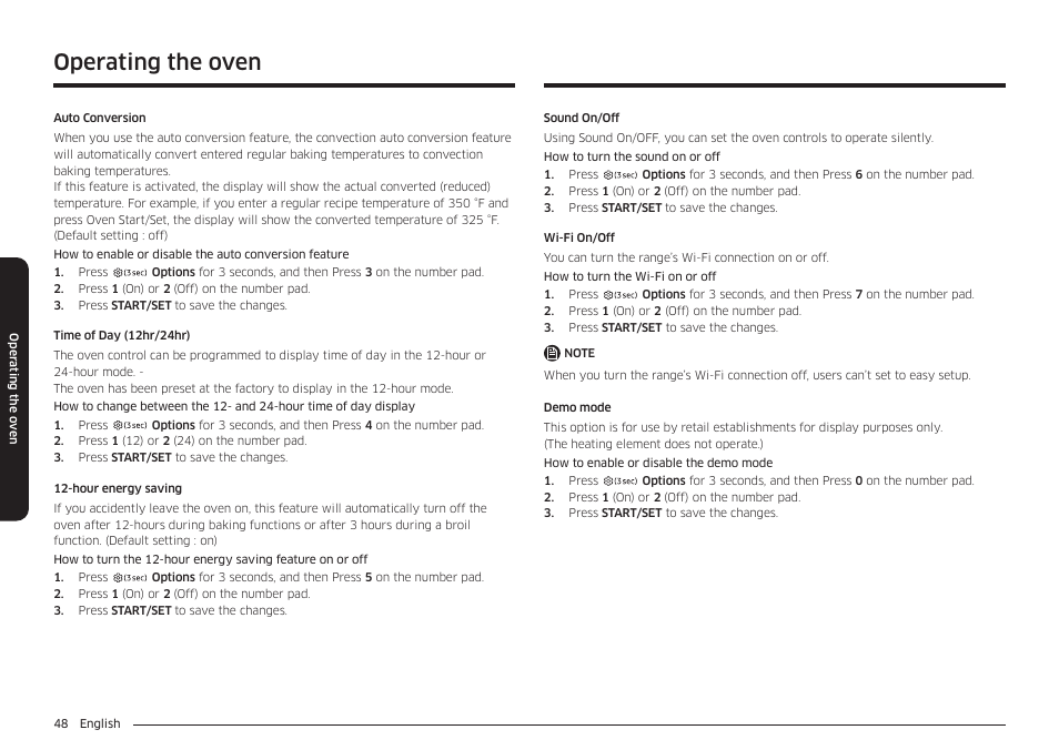 Operating the oven | Samsung 30 Inch Freestanding Electric Smart Range Owner Manual User Manual | Page 48 / 210