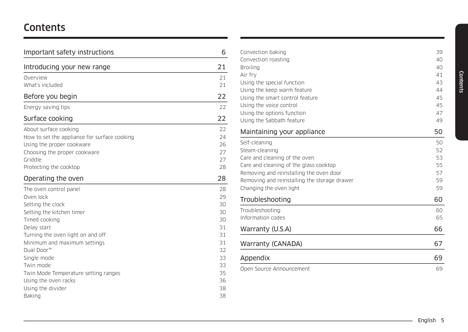 Samsung 30 Inch Freestanding Electric Smart Range Owner Manual User Manual | Page 5 / 210