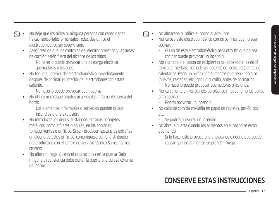 Conserve estas instrucciones | Samsung 30 Inch Freestanding Electric Smart Range Owner Manual User Manual | Page 87 / 210