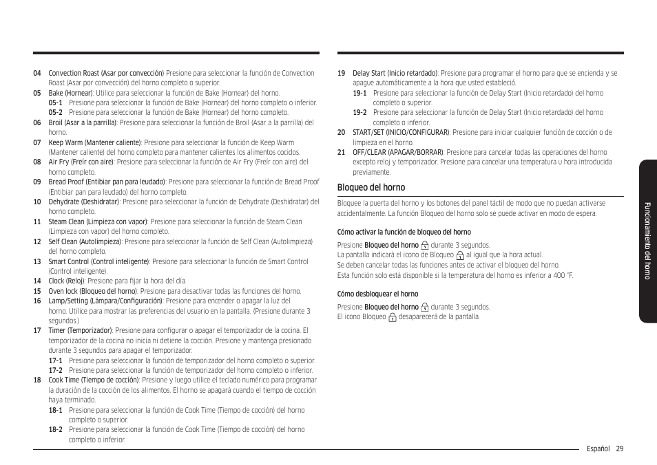 Bloqueo del horno | Samsung 30 Inch Freestanding Electric Smart Range Owner Manual User Manual | Page 99 / 210