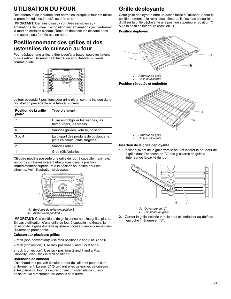 Oven use_ranges/ovens_cg_fr, Racks and bakeware_w11281977_fr, Roll-out rack_efsr_cg_fr | Utilisation du four, Grille déployante | KITCHENAID 30 Inch Slide-In Electric Range Control Guide User Manual | Page 21 / 25