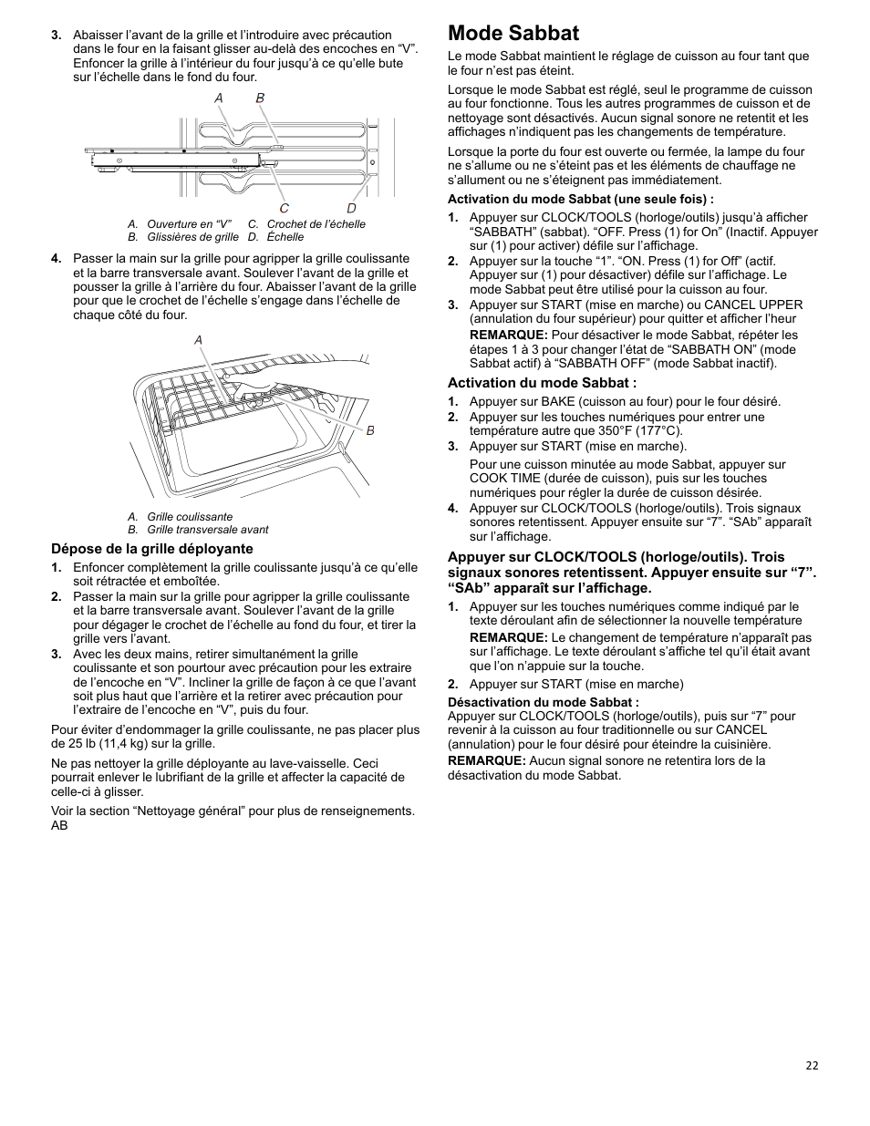 Sabbath mode_w11281977_fr, Mode sabbat | KITCHENAID 30 Inch Slide-In Electric Range Control Guide User Manual | Page 22 / 25