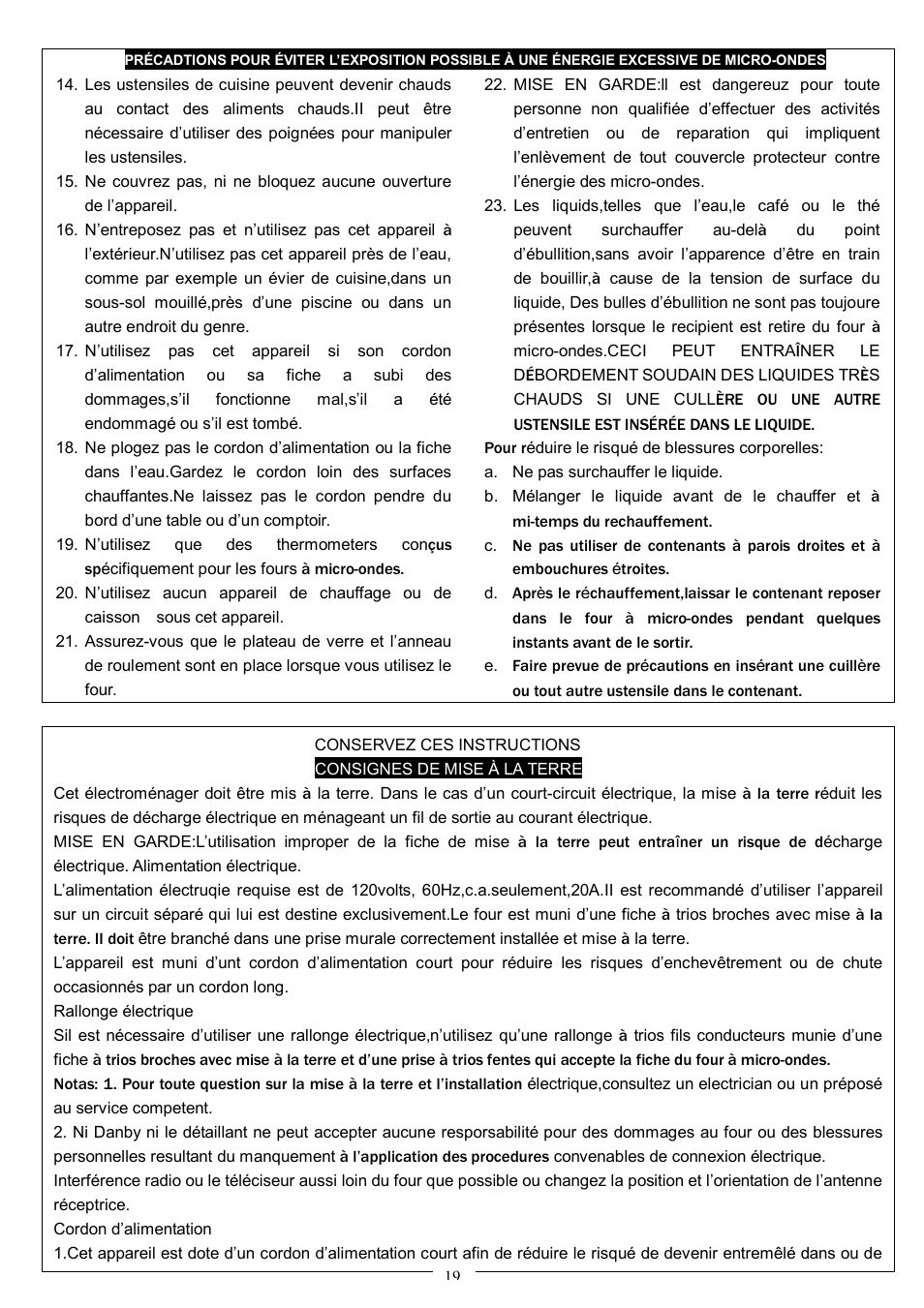 Danby DMW1148SS User Manual | Page 22 / 52