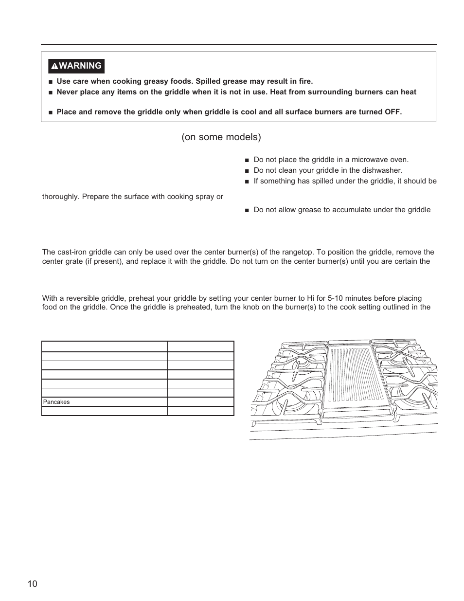 Using the range: griddle, Griddle (on some models), Positioning your griddle | Preheating your griddle | GE Profile 30 Inch Gas Smart Range User/Care Manual User Manual | Page 10 / 70
