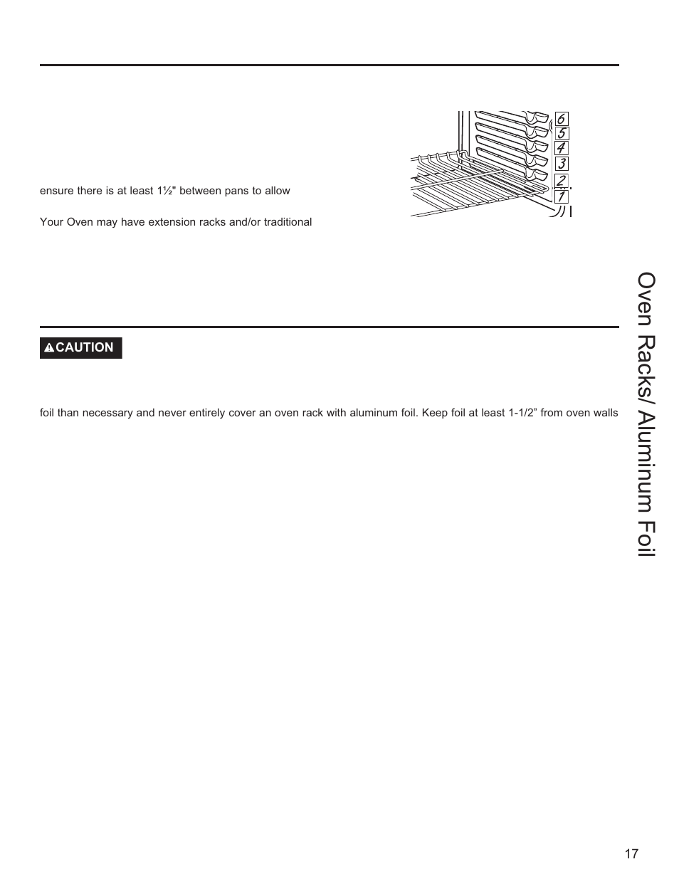 Using the range: 2yhq5dfnv $oxplqxp)rlo, Oven racks, Aluminum foil and oven liners | GE Profile 30 Inch Gas Smart Range User/Care Manual User Manual | Page 17 / 70