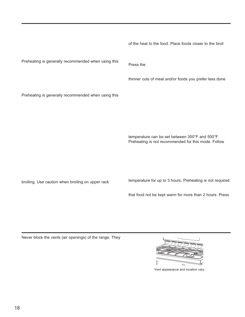 Oven cooking modes, Oven air vents, Using the range: cooking modes | Bake, Convection bake, Convection roast, Broiling modes, Air fry, Warm | GE Profile 30 Inch Gas Smart Range User/Care Manual User Manual | Page 18 / 70