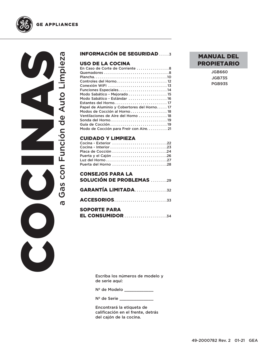 Cocinas, A gas con función de auto limpieza | GE Profile 30 Inch Gas Smart Range User/Care Manual User Manual | Page 37 / 70