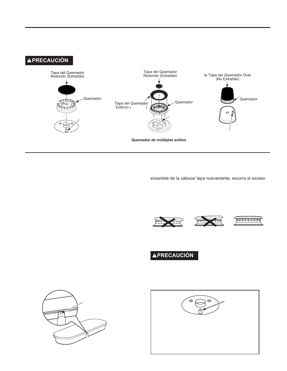 Placa de cocción, Cuidado y limpieza: placa de cocción, Precaución | Limpieza de los quemadores superficiales | GE Profile 30 Inch Gas Smart Range User/Care Manual User Manual | Page 60 / 70