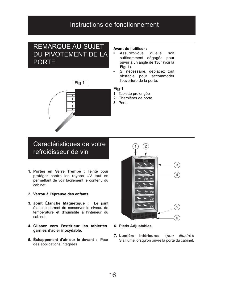 Remarque au sujet du pivotement de la porte | Danby DWC1534BLS User Manual | Page 16 / 32